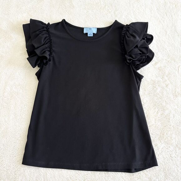 CeCe Top Women's Size S Black Short-Sleeve Ruffle Top - Picture 3 of 8